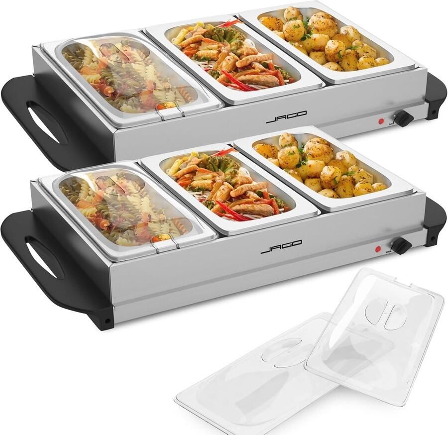 Elektrische Voedselverwarmer Buffetwarmer Chafing Dish Gerechten Warm Houden Temperatuurregeling 40-85°C 6 Containers 15L Zilverkleurig