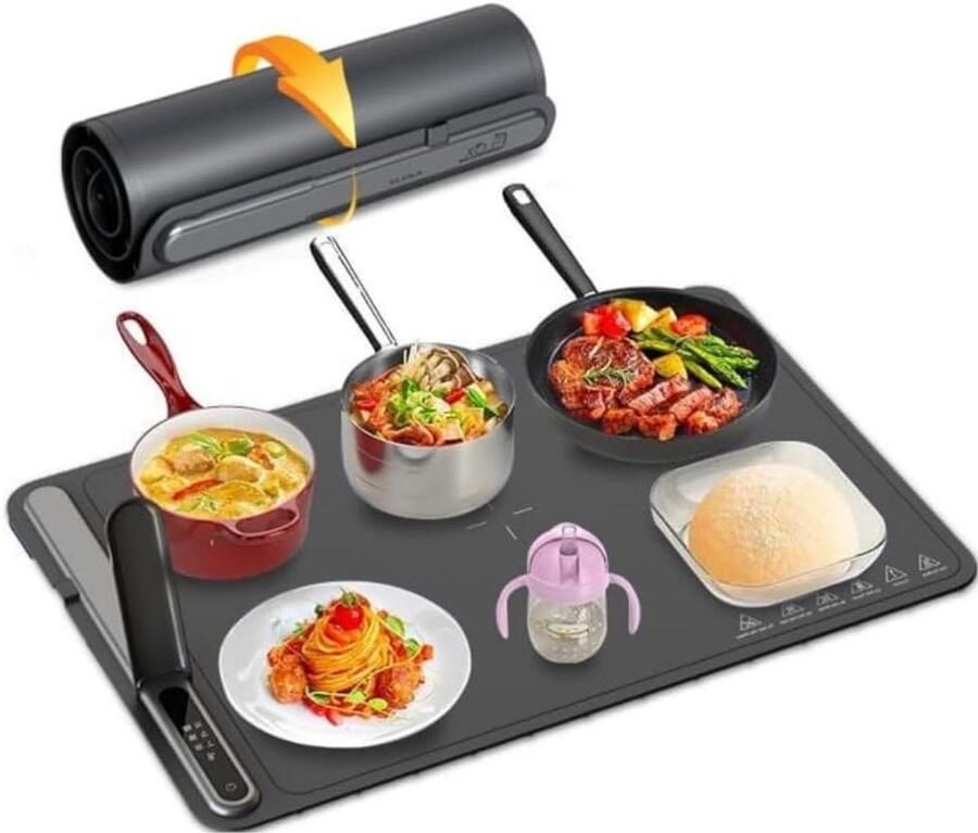 Elektrische Voedselverwarmer Draagbare Kookplaat Eten Warm Houden Opvouwbaar Ultradun 61 x 40 cm Grijs