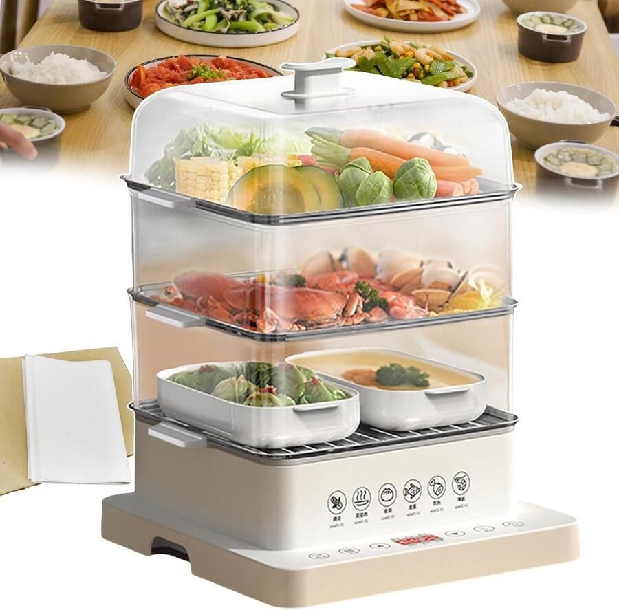 Elektrische Voedselverwarmer Drielaagse Stoomboot Gezond Koken 12 Uur Reservering 40 Liter Capaciteit
