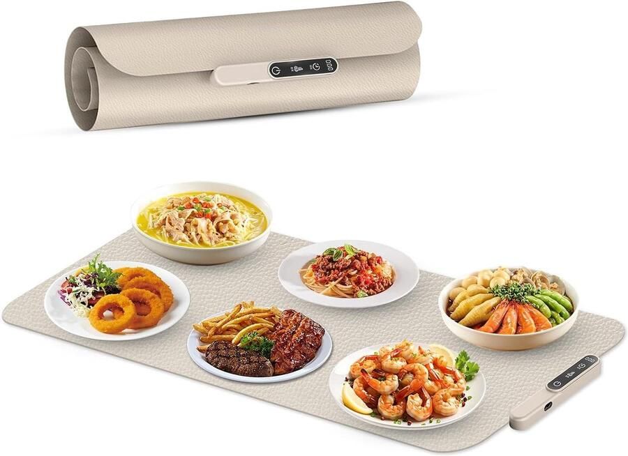 Elektrische voedselverwarmer Verwarmingsmat Maaltijden warm houden Instelbare temperatuur 38 x 60 cm Gebroken wit