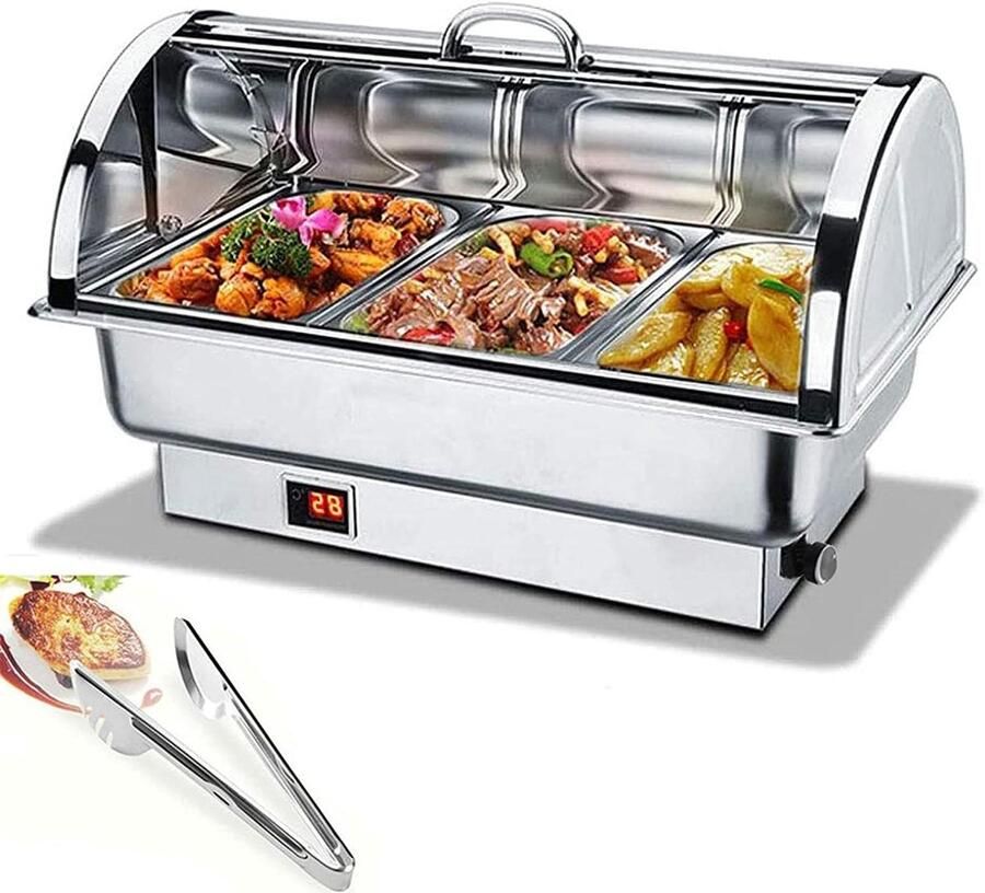 Elektrische voedselwarmer Buffet server Eten warm houden Instelbare temperatuur 9 liter inhoud Zilver