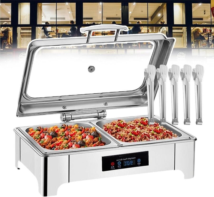 Elektrische Voedselwarmer Buffet Server Gerechten Warm Houden Digitale Temperatuurweergave 135 Liter Inhoud Zilver