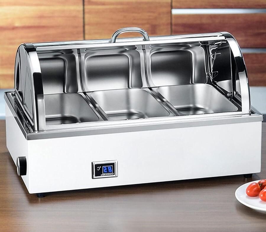 Elektrische Voedselwarmer Buffetpan Chafing Dish Buffetten Warm Houden Digitaal Display 9L Capaciteit Zilverkleurig