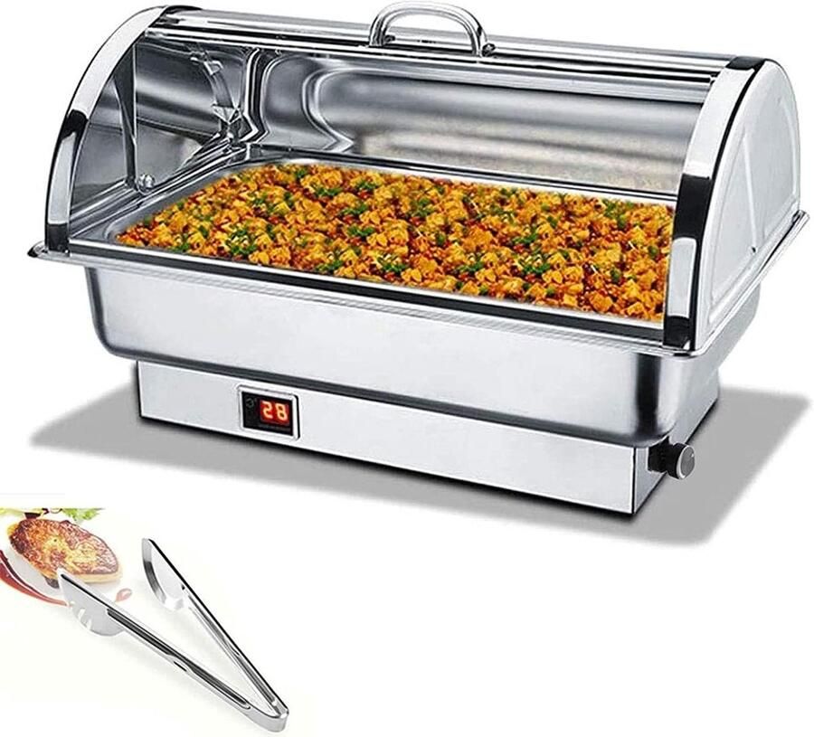 Elektrische Voedselwarmer Buffetserver Warmhoud Feesten Buffet Instelbare Temperatuur 9 Liter Inhoud Zilverkleurig