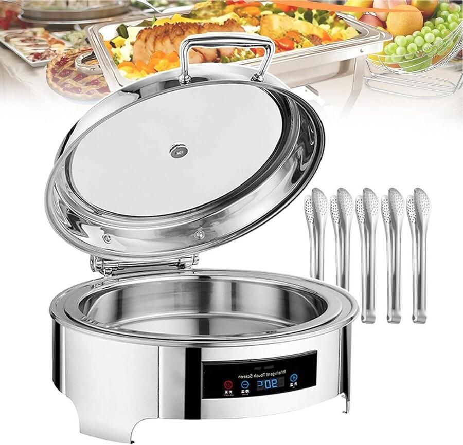 Elektrische Voedselwarmer Buffetset Warmhoudpan Gerechten Warm Houden Touchscreen Temperatuurregeling 6 Liter Inhoud Zilver