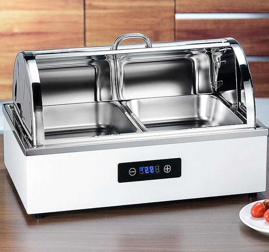 Elektrische Voedselwarmer Buffetwarmer Chafing Dish Feesten En Buffet Instelbare Temperatuur 9 Liter Capaciteit Zilverkleurig