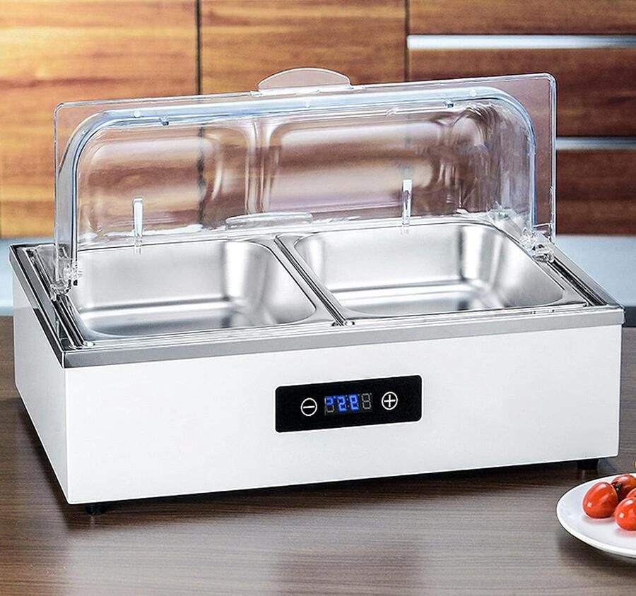 Elektrische Voedselwarmer Buffetwarmer Chafing Dish Feesten en Buffetten Instelbare Temperatuur 9 Liter Zilver