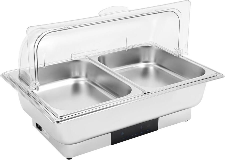 Elektrische Voedselwarmer Buffetwarmer Chafing Dish Feestjes Catering Temperatuurregeling LED 9 Liter Capaciteit Zilver Transparant