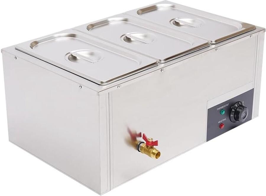 Elektrische Voedselwarmer Buffetwarmer RVS Eten Warm Houden 3 Aparte Pannen 57.5x38x27 cm Zilver