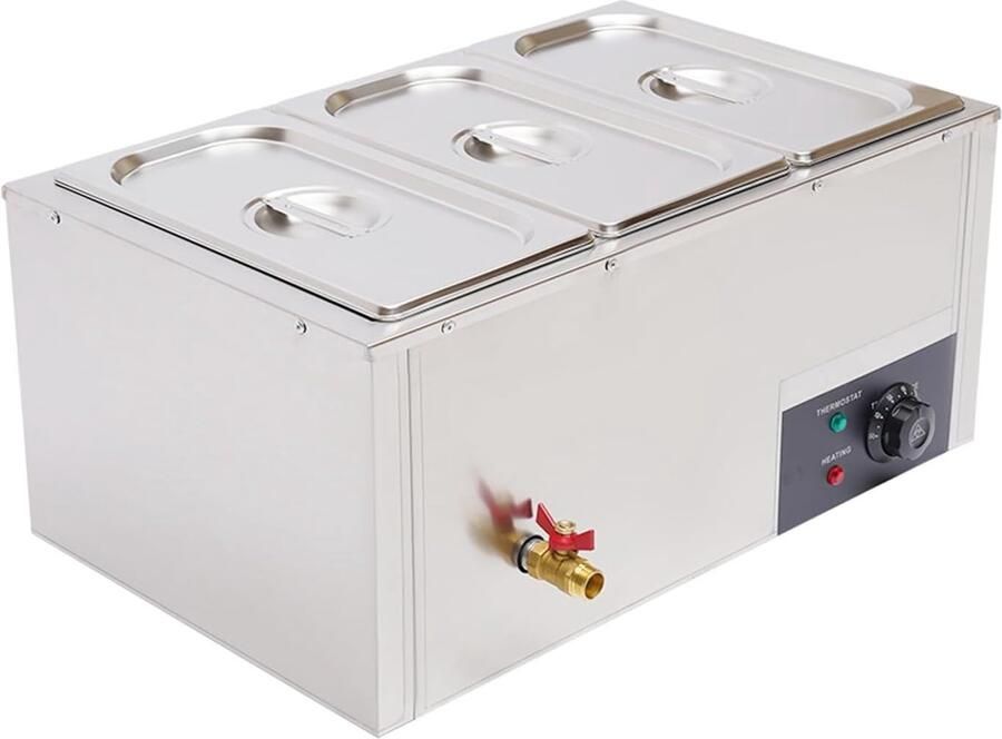 Elektrische Voedselwarmer Buffetwarmer Warmhouder Professioneel Buffet Afvoerkraan Waterbad 3 x 7 Liter Zilver