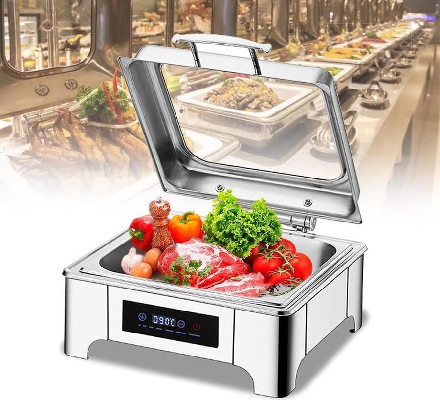 Elektrische Voedselwarmer Buffetwarmer Warmhoudschaal Feestjes Catering Instelbare Temperatuur 6 Liter Zilver