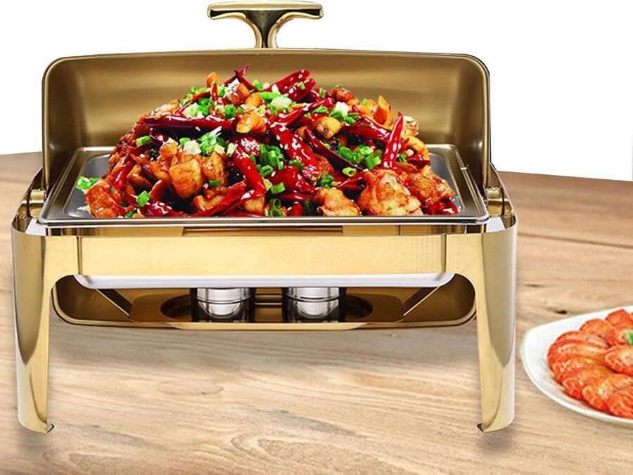 Elektrische Voedselwarmer Chafing Dish Buffet Warm Houden Rolbaar Deksel 9 Liter Zilverkleurig