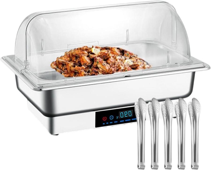 Elektrische Voedselwarmer Chafing Dish Buffetset Buffet Serveren Instelbare Temperatuur 9 Liter Zilver