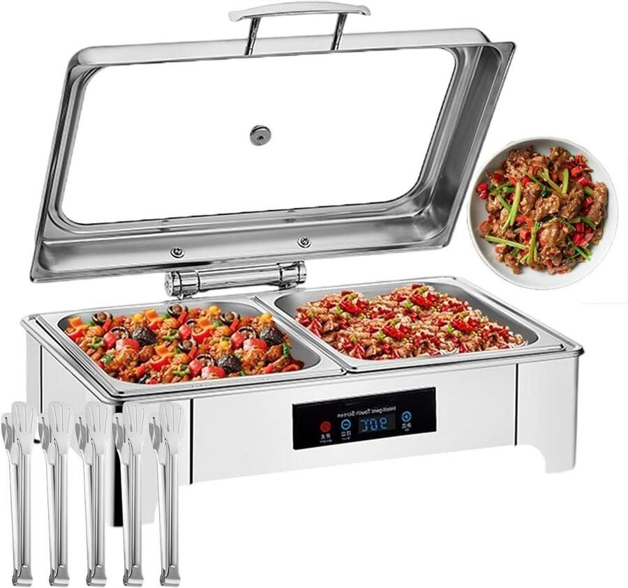 Elektrische Voedselwarmer Chafing Dish Buffetset Buffetten Warm Houden Roestvrij Staal 135 Liter Zilver
