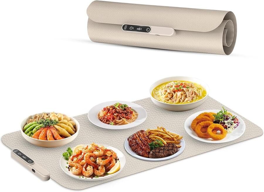 Elektrische Voedselwarmer Verwarmingsmat Maaltijden Warm Houden Instelbare Temperatuur 38 x 60 cm Gebroken Wit