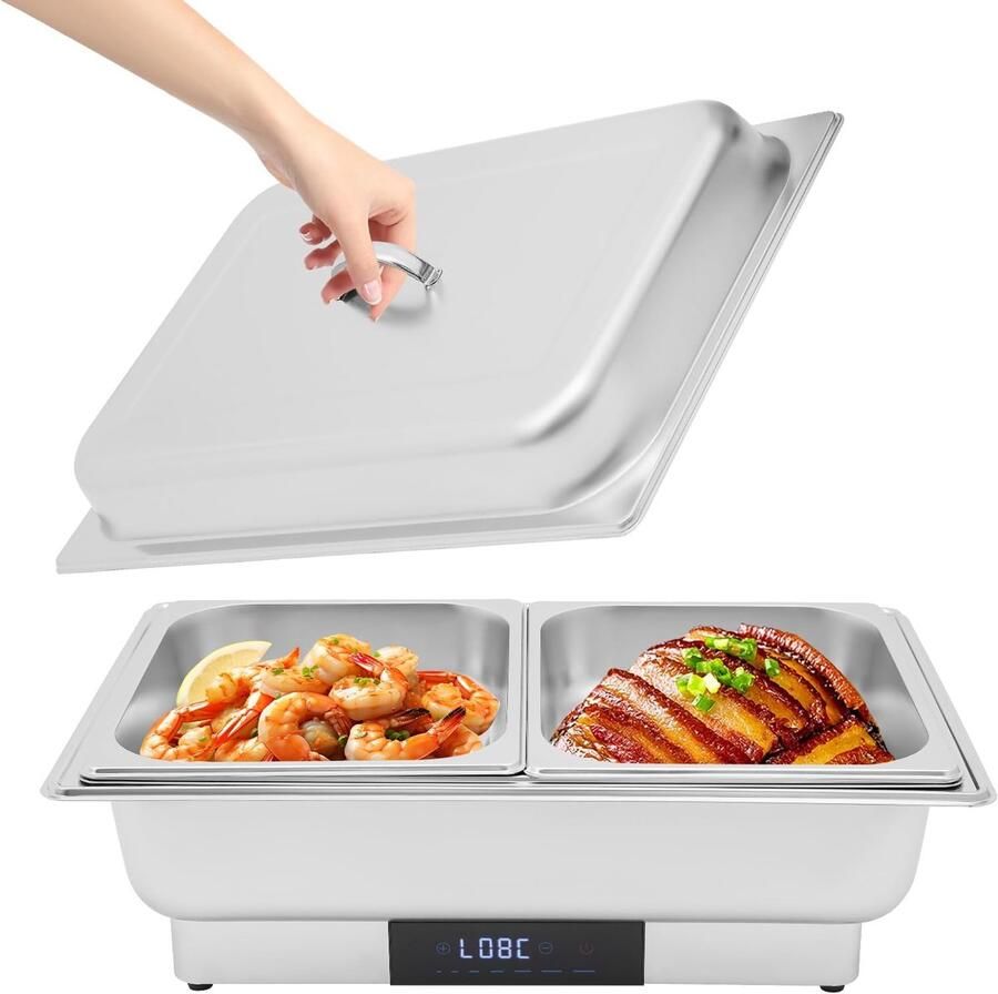 Elektrische Voedselwarmer Warmhoudcontainer Buffetset Catering Feesten Intelligent Touchscreen 9.5L Capaciteit Zilver