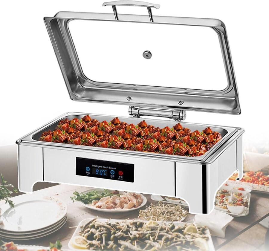 Elektrische Voedselwarmer Warmhoudlade Buffet Evenementen Warm Houden Digitale Temperatuurweergave 135 Liter Capaciteit Zilver