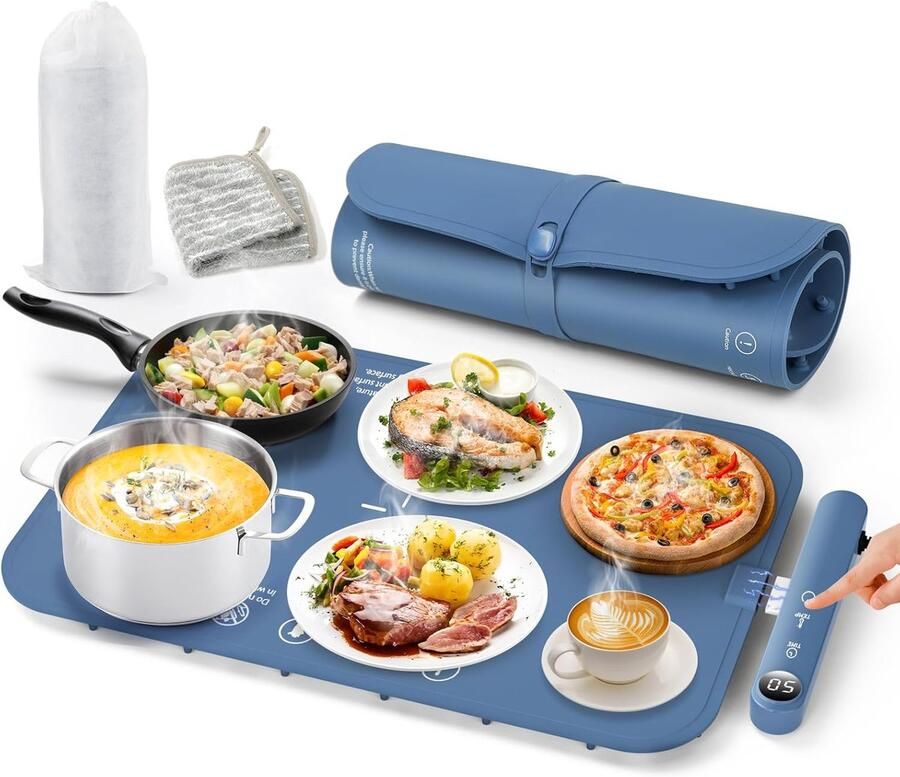 Elektrische Voedselwarmer Warmhoudmat Feestjes en diners Gelijkmatige verwarming 60 x 37 cm Zwart