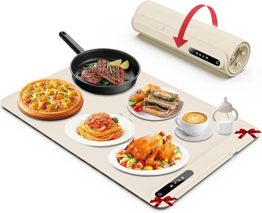 Elektrische Voedselwarmer Warmhoudplaat Buffet Gerechten Warm Houden Opvouwbaar Ontwerp 60x40cm Verwarmingszone Zwart