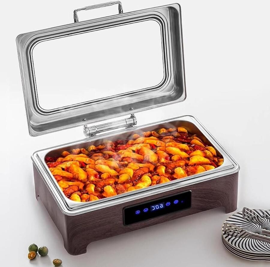 Elektrische Voedselwarmer Warmhoudplaat Buffet Warm Houden Instelbare Temperatuur 56.5 cm Lengte Houtnerf