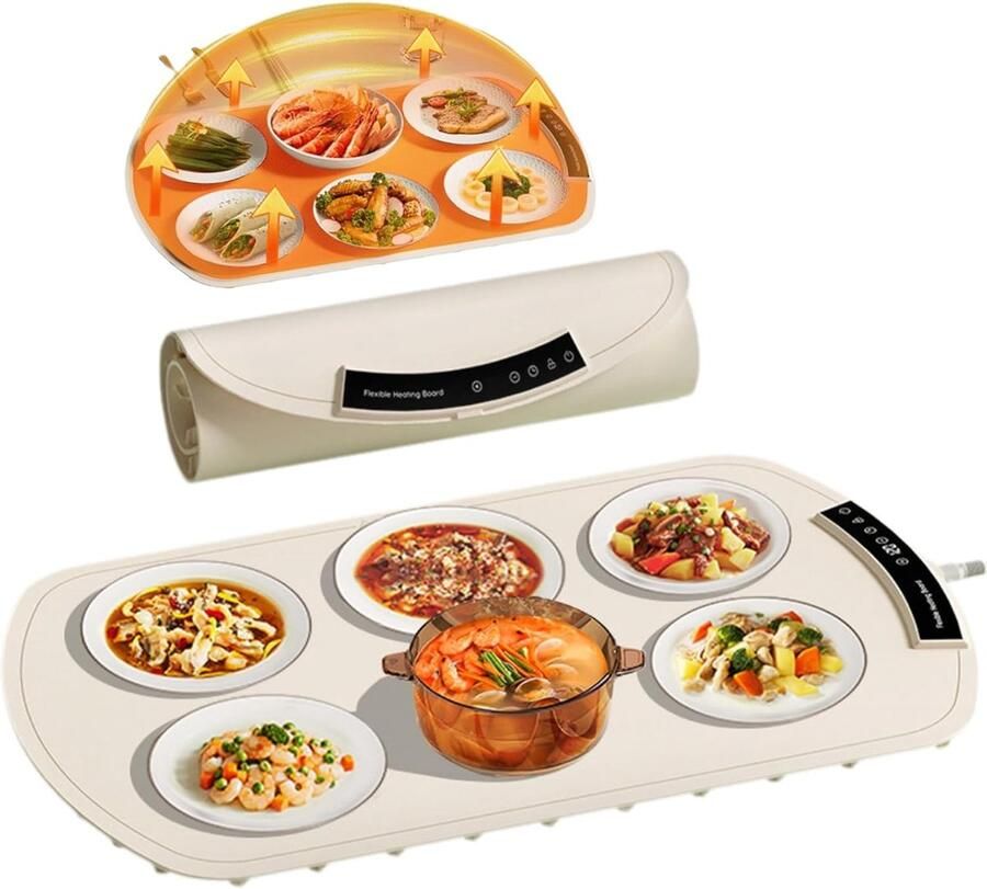 Elektrische Voedselwarmer Warmhoudplaat Maaltijden Warm Houden Oprolbaar Ontwerp 65 x 40 cm Zwart