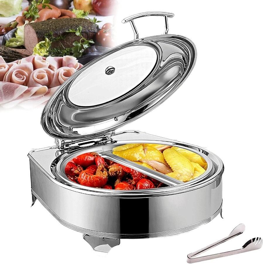 Elektrische Voedselwarmer Warmhoudschaal Buffet Buffetten Feesten Slimme Temperatuurregeling 6 Liter Inhoud Zilverkleurig