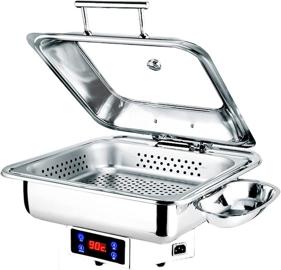 Elektrische Voedselwarmer Warmhoudschalen Buffet Feestelijke Bijeenkomsten Digitale Temperatuurweergave 40x44x26 cm Zilverkleurig