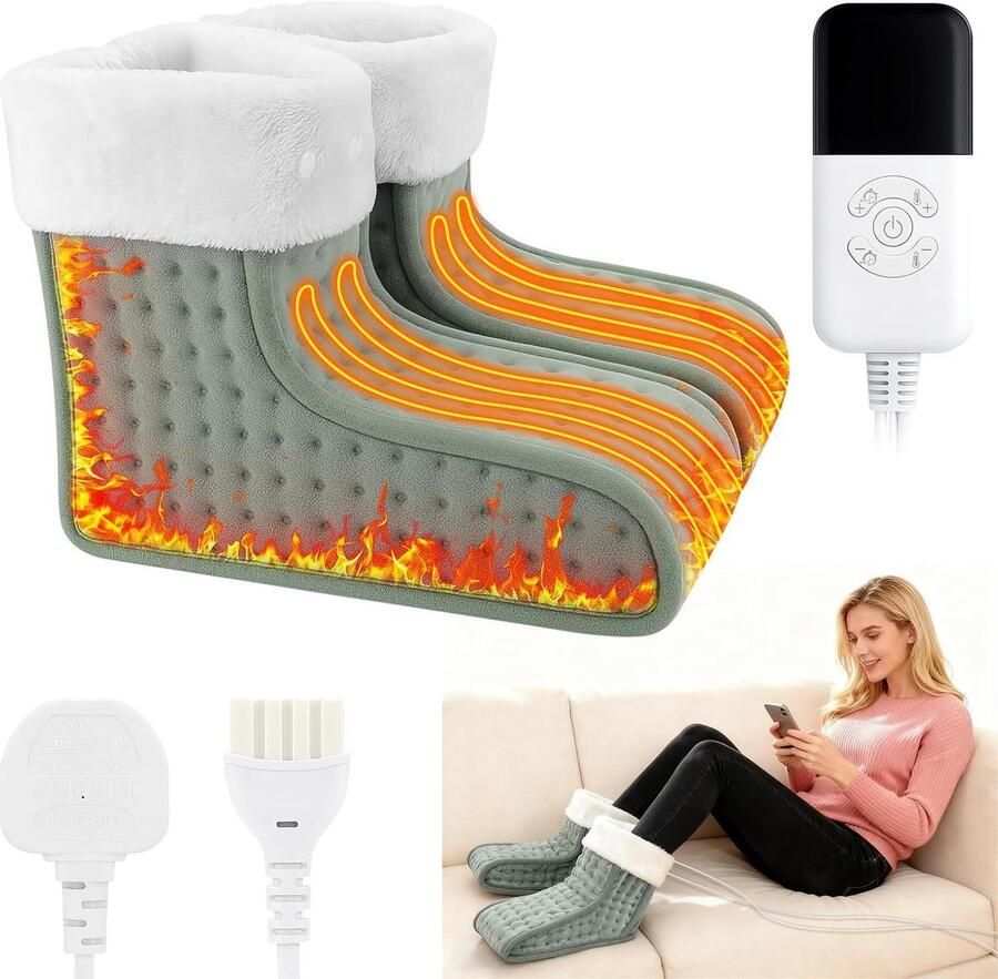 Elektrische Voetenwarmer Verwarmde Pantoffels Voeten Opwarmen 6 Warmtestanden 31.5 x 21.3 cm Grijs