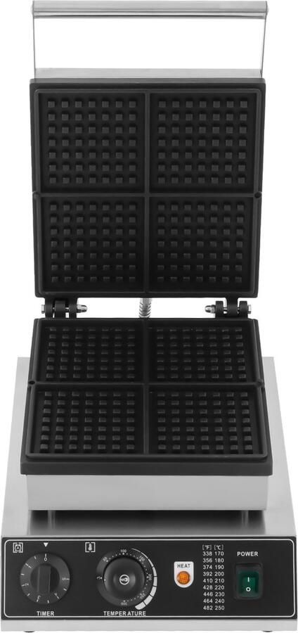 Elektrische Wafelijzer Zwart 1750W 4 Wafels Antiaanbaklaag Voor Thuis En Commercieel Gebruik