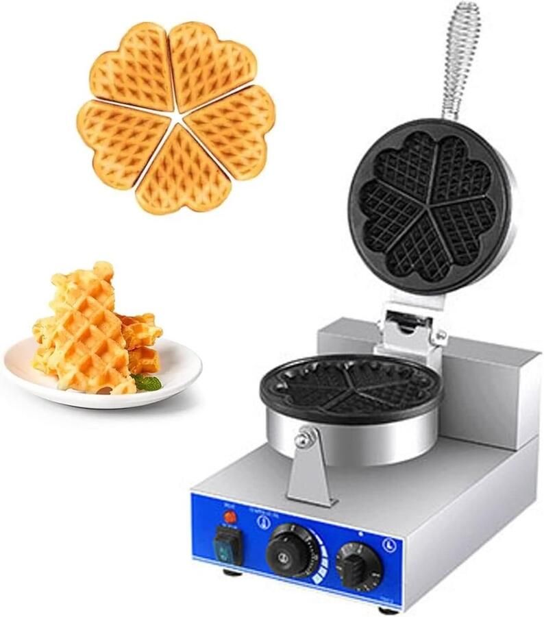 Elektrische Wafelmaker Apparaat voor Wafels Bakken voor Horeca Temperatuur Tijdregeling Zwart