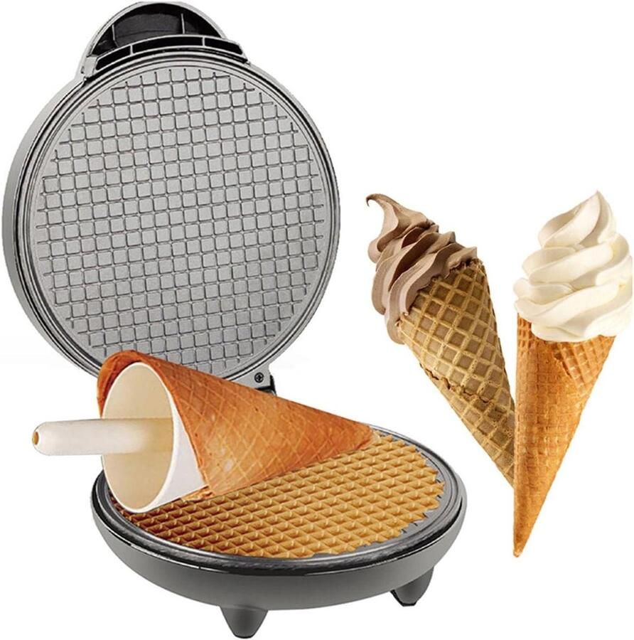 Elektrische Wafelmaker IJshoorntjes Bakker Desserts Maken Dubbelzijdige Verwarming 25.5x20.5x11cm Zwart