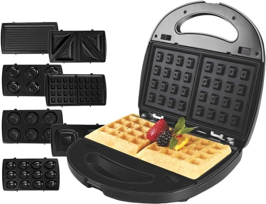 Elektrische Wafelmaker Keukenapparaat Grill Gezinsontbijt Bereiden 7-in-1 Verwisselbare Platen One Size One Color