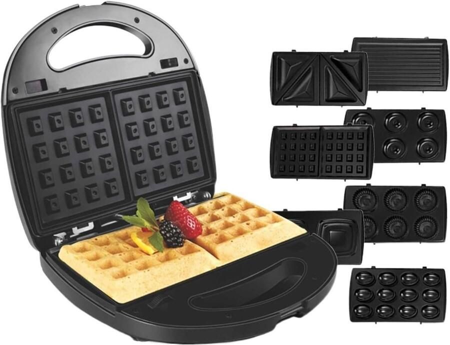 Elektrische Wafelmaker Sandwichmaker Grill Gezinsontbijt Bereiden 7-in-1 Verwisselbare Platen 10x10x10 mm Zwart