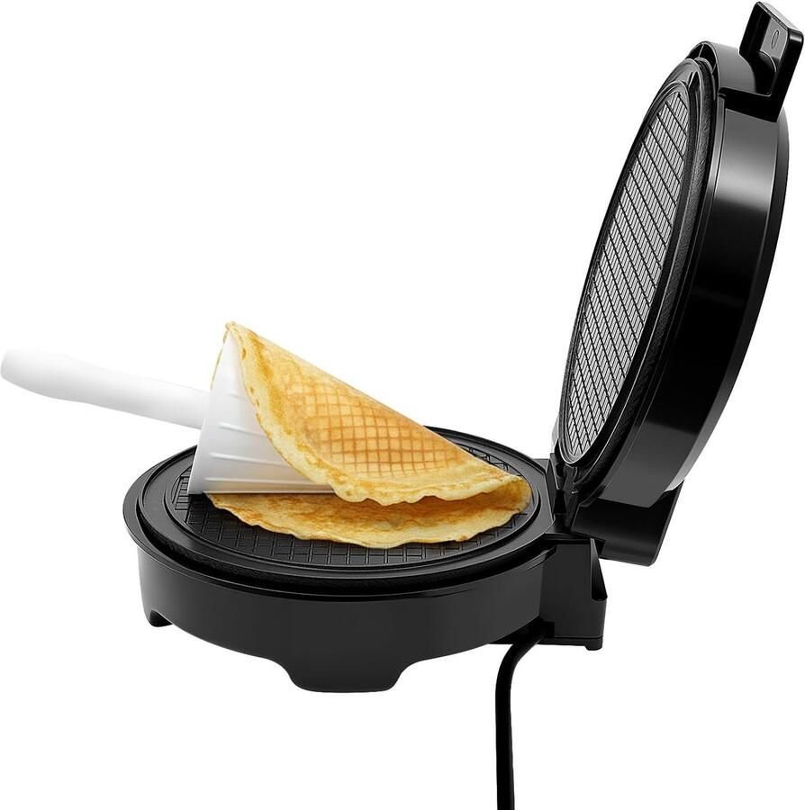 Elektrische wafelzakmachine IJswafelmaker Eierrolmachine Knapperige wafels maken Antiaanbaklaag en roller 20 cm bakplaat Zwart