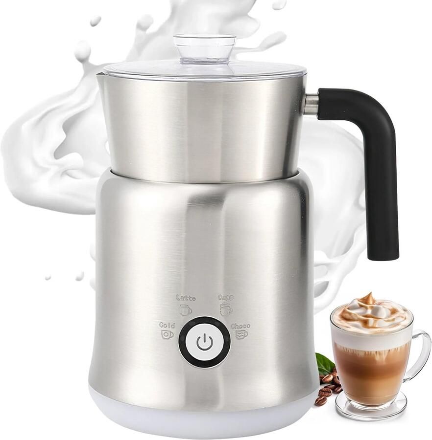 Elektrische warme chocolademelkmachine – Krachtige roestvrijstalen machine voor warme chocolademelk en cacao – 4-in-1 afneembare melkschuimer