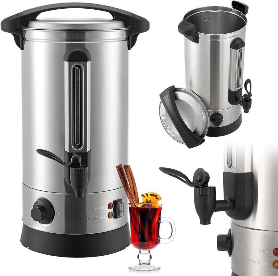 Elektrische Warme Dranken Dispenser 10 Liter RVS Glühwein Punch & Waterkoker met Tapkraan