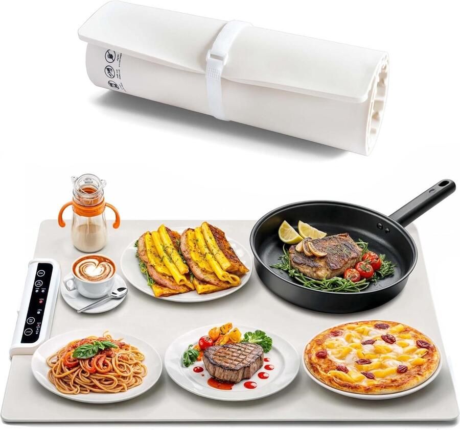 Elektrische Warmer Tray Warmhoudplaat Voedsel Eten Warm Houden 3 Temperatuurstanden 3988 cm Wit