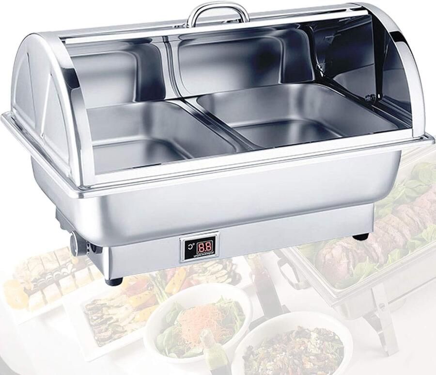 Elektrische Warmhoudbak Buffet Server Feesten Banketten Instelbare Temperatuur 9L 57x37x38cm Zilverkleurig