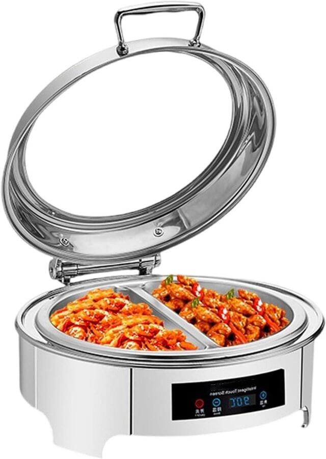 Elektrische Warmhoudbak Buffetverwarmer Voedsel Gerechten Warm Houden Instelbare Temperatuur 6 Liter Inhoud Zilver