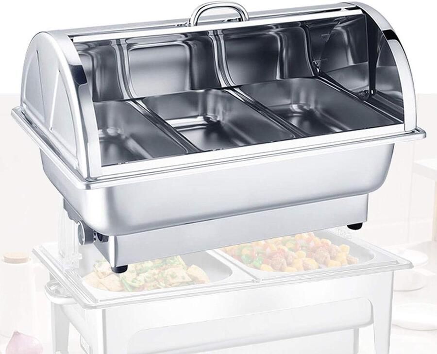 Elektrische Warmhoudbak Buffetwarmer Serveer Eten Warm Houden Instelbare Temperatuur 9L Capaciteit Zilver