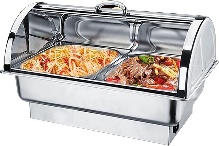 Elektrische Warmhoudbak Chafing Dish Buffet Eten Warm Houden Instelbare Temperatuur 9L Inhoud Zilverkleurig