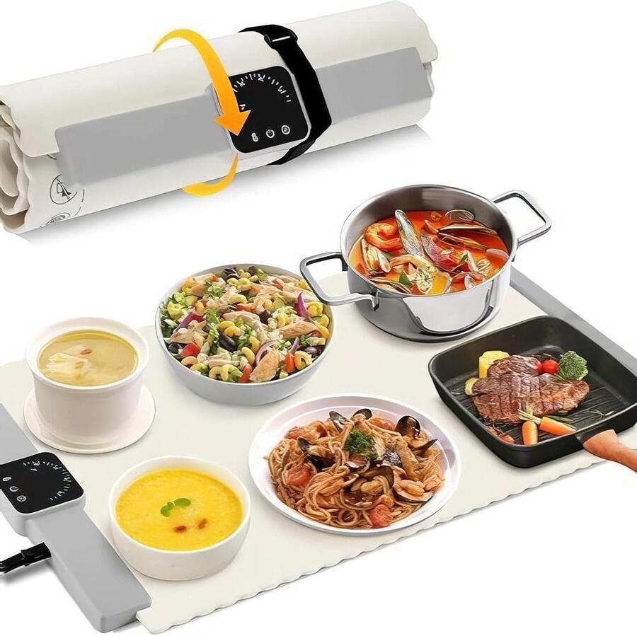 Elektrische warmhoudbak Draagbare voedselwarmer Eten warm houden Instelbare temperatuur 66 x 39 cm Wit