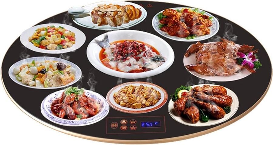 Elektrische Warmhoudbak Draaibare Verwarmer Eten Warm Houden Instelbare Temperatuur 61 cm Rond Zwart