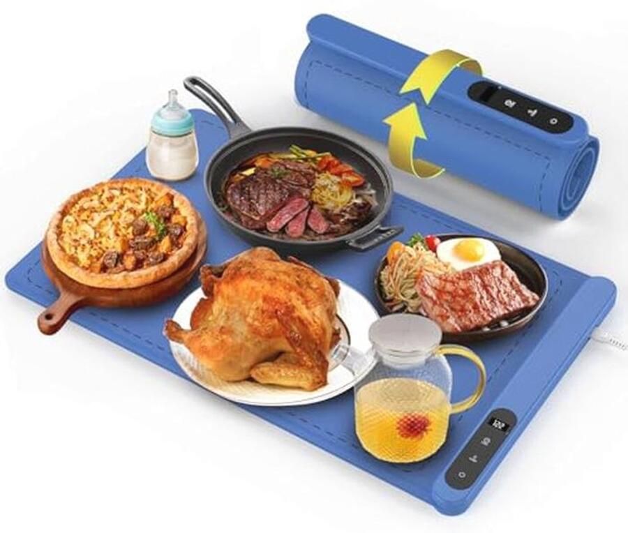 Elektrische warmhoudbak met instelbare temperatuur en timer draagbare verwarmingsmat voor feesten en dagelijks gebruik