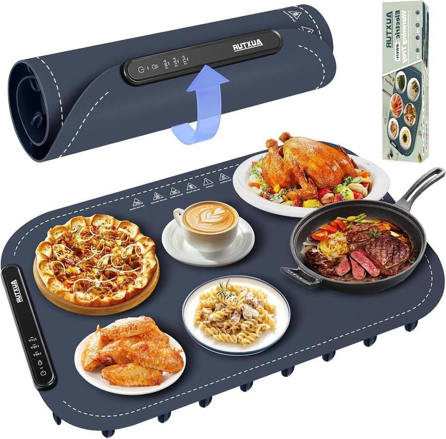 Elektrische warmhoudbak Opvouwbare mat Eten warm houden Volledige oppervlakteverwarming 61 cm breed Donkerblauw