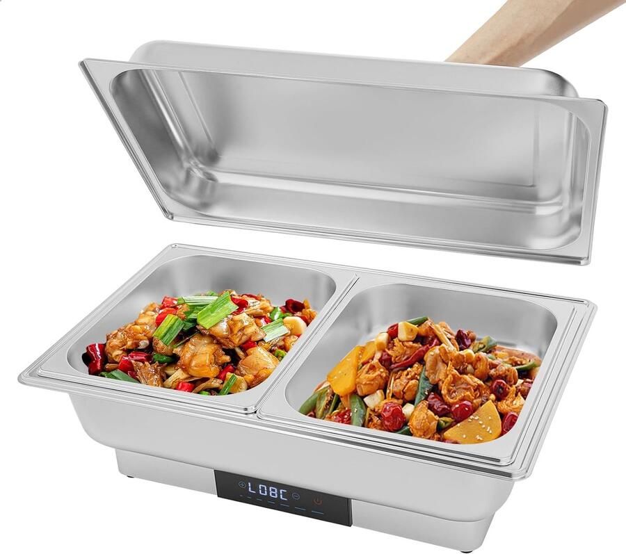 Elektrische warmhoudbak Voedselverwarmer buffet Eten warm houden Instelbare temperatuur 9 liter capaciteit Zilver