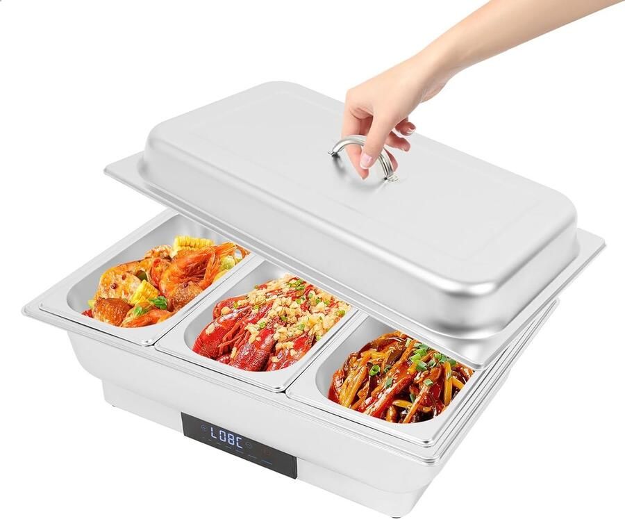 Elektrische Warmhoudbak Voedselverwarmer Buffet Horeca Catering Digitaal Temperatuurdisplay 9 Liter Capaciteit Zilver