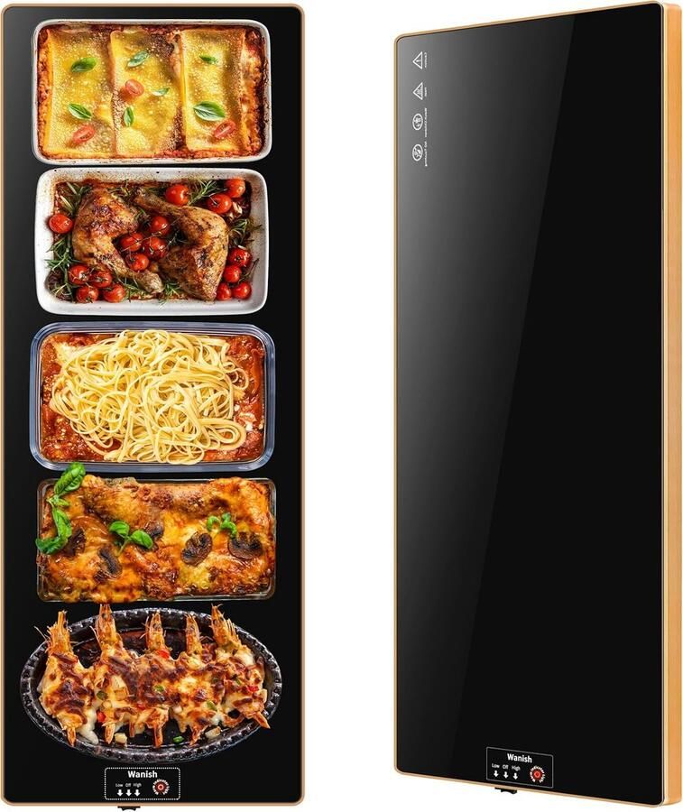 Elektrische warmhoudbak Voedselverwarmer mat Maaltijden warm houden Volledige oppervlakteverwarming 1016 x 305 cm Zwart goud