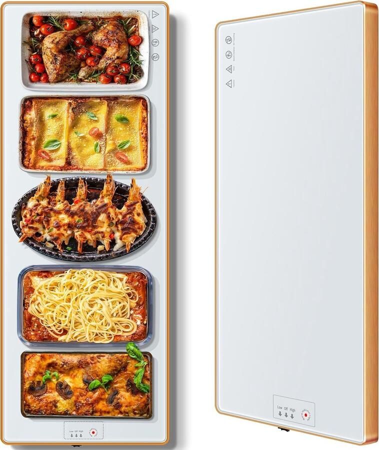 Elektrische Warmhoudlade Voedselverwarmer Buffet Bijeenkomsten Volledige Oppervlakte Verwarming Extra Lang 102x30cm Wit