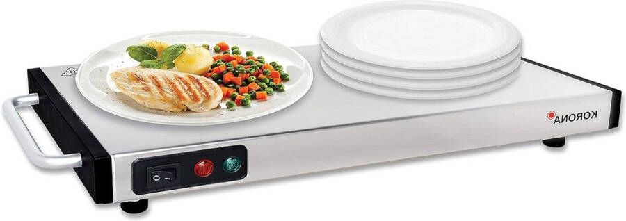 Elektrische warmhoudplaat 1100 watt voor gerechten draadloos bruikbaar 40x20 cm roestvrij staal energiezuinig